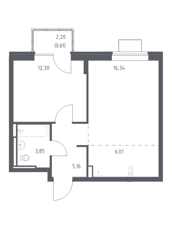 2 ккв (Евро) 44,3 м²