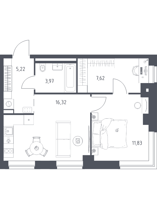 2 ккв (Евро) 45 м²