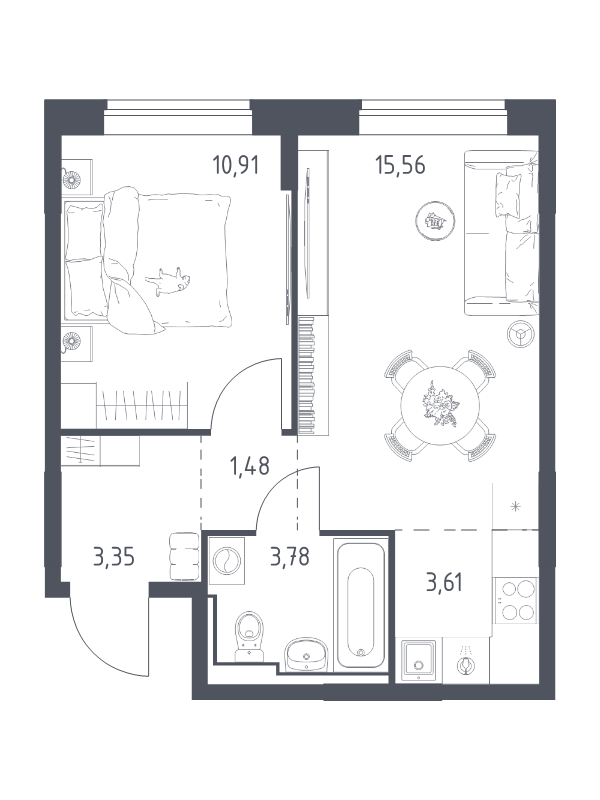 2 ккв (Евро) 38,7 м²