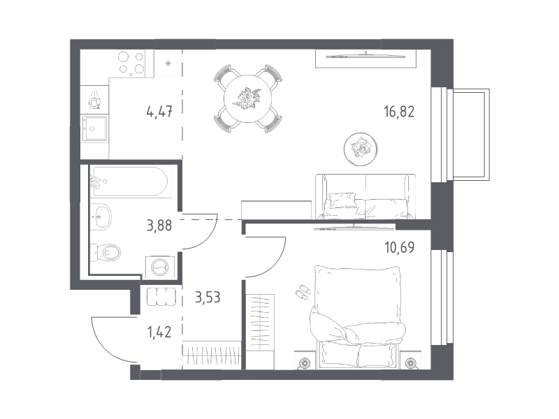 2 ккв (Евро) 40,8 м²