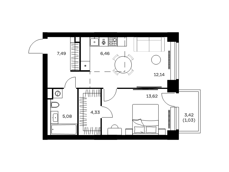 2 ккв (Евро) 50,2 м²