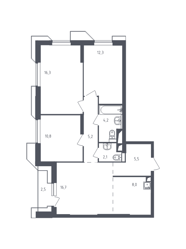 4 ккв (Евро) 83,4 м²