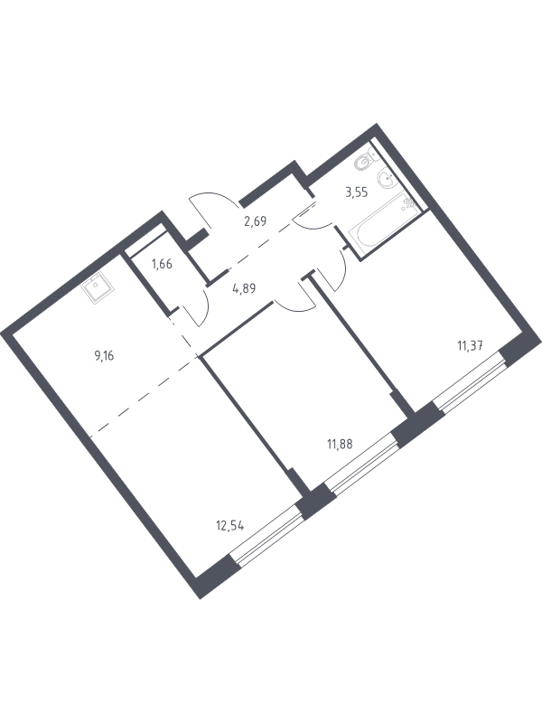 3 ккв (Евро) 57,3 м²