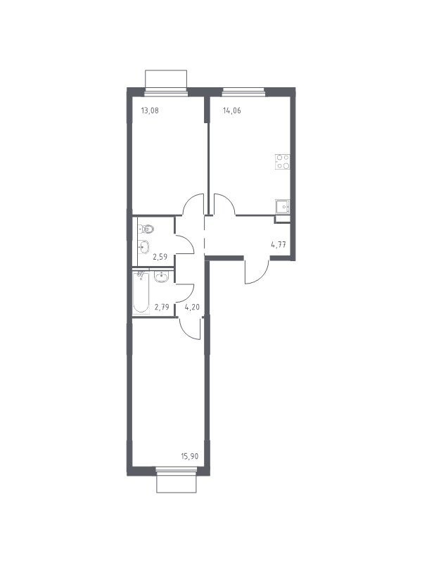 2 ккв 57,4 м²