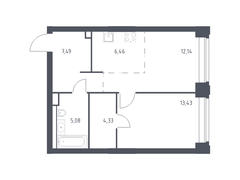 2 ккв (Евро) 48,9 м²