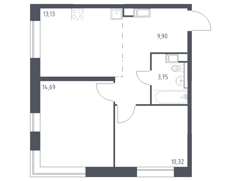 2 ккв 51,8 м²