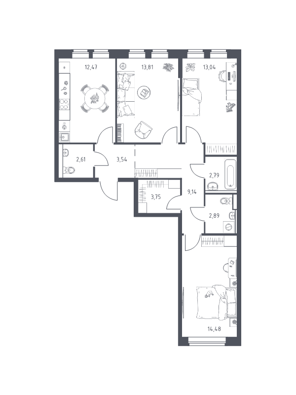 3 ккв 77,1 м²