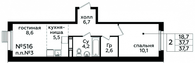 1 ккв 37,7 м²