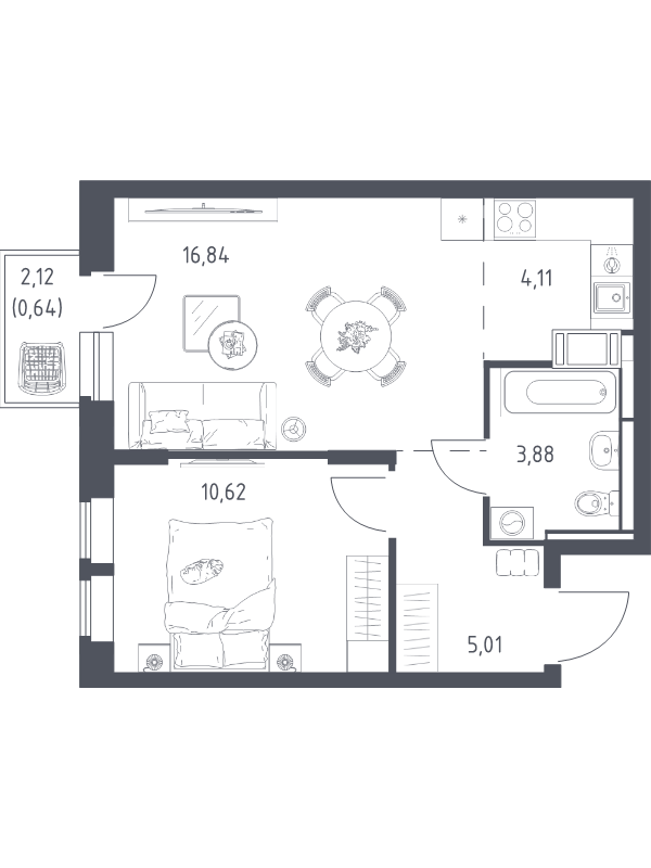 2 ккв (Евро) 41,1 м²