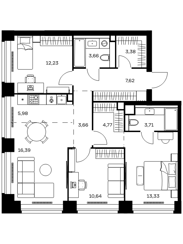 4 ккв (Евро) 85,4 м²