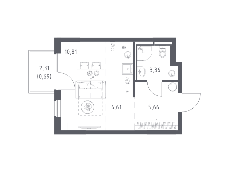 Студия 27,1 м²
