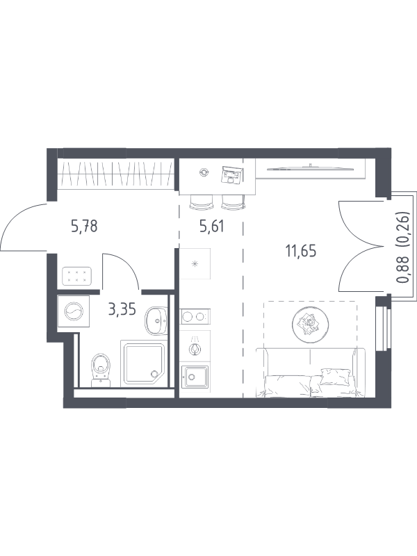 Студия 26,7 м²