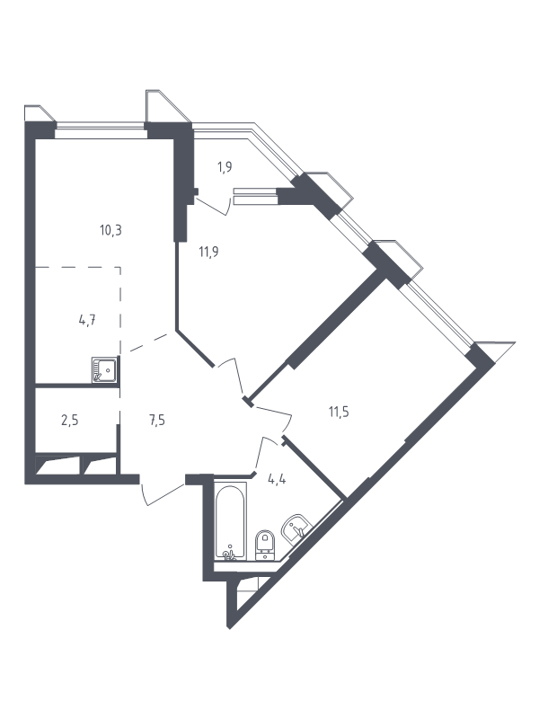 3 ккв (Евро) 54,6 м²