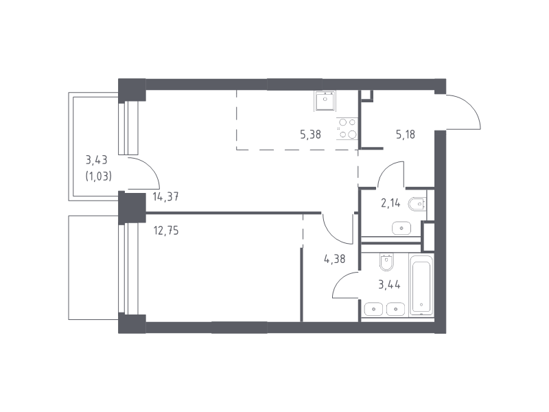 2 ккв (Евро) 48,7 м²