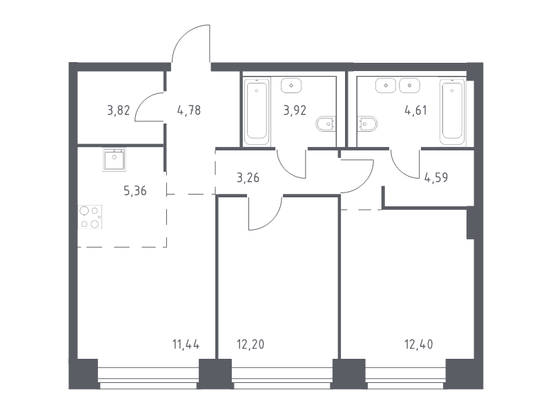 3 ккв (Евро) 66,4 м²