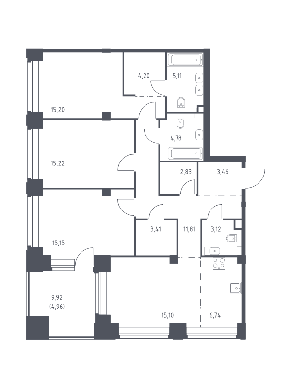 4 ккв (Евро) 111,1 м²