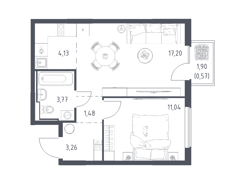2 ккв (Евро) 41,5 м²