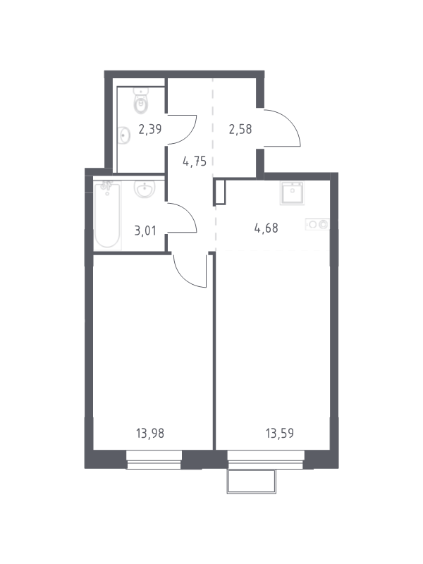 2 ккв (Евро) 45 м²