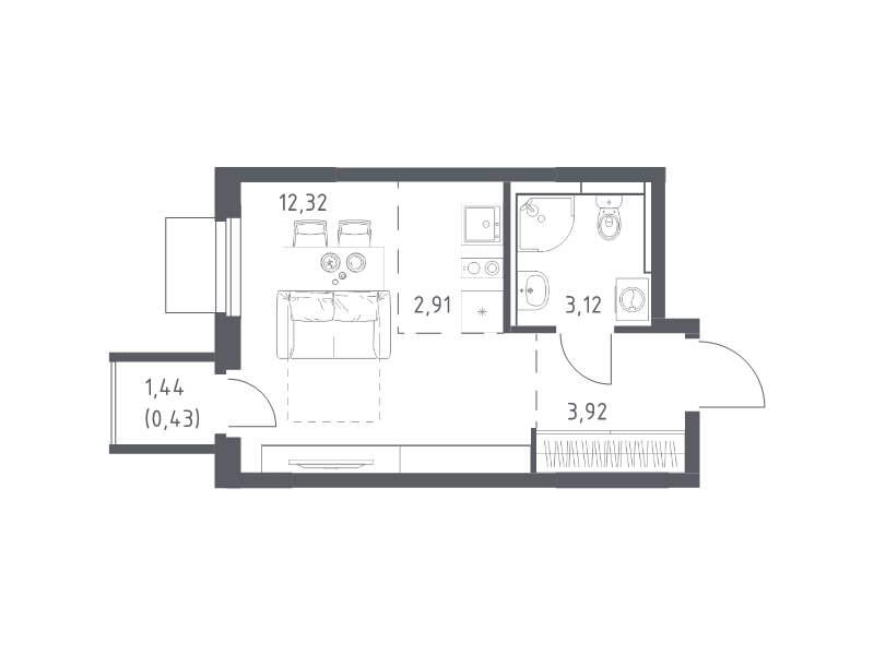 Студия 22,7 м²
