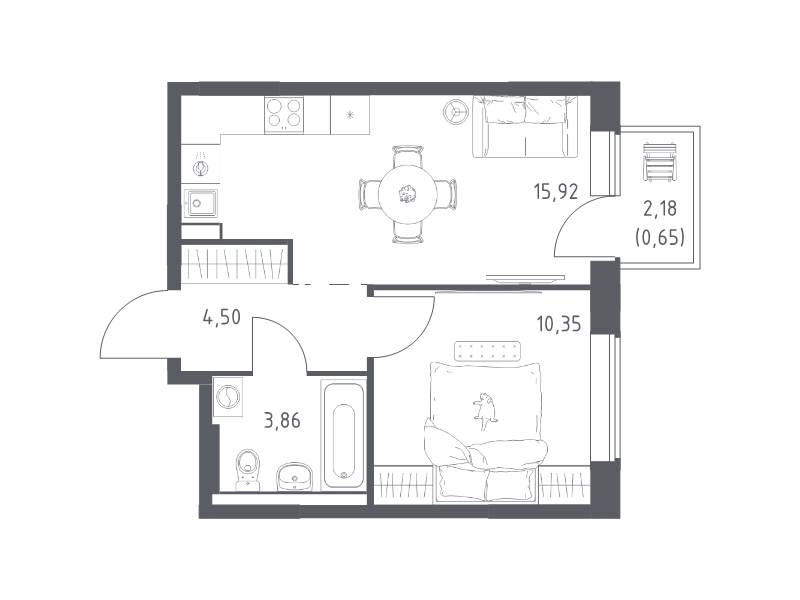 2 ккв (Евро) 35,3 м²