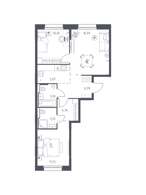 3 ккв (Евро) 62 м²