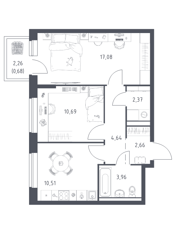 2 ккв 52,6 м²