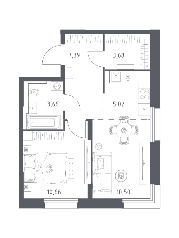 2 ккв (Евро) 40,9 м²