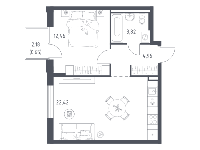 2 ккв (Евро) 44,3 м²