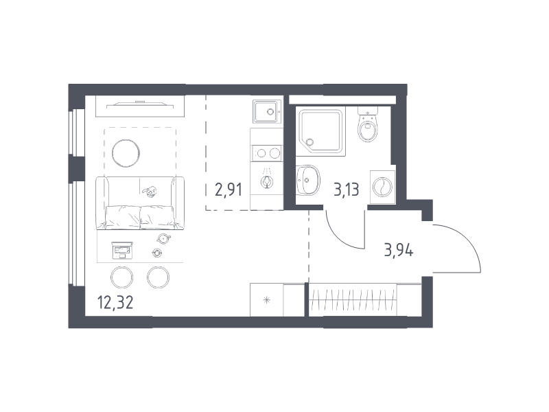 Студия 22,3 м²
