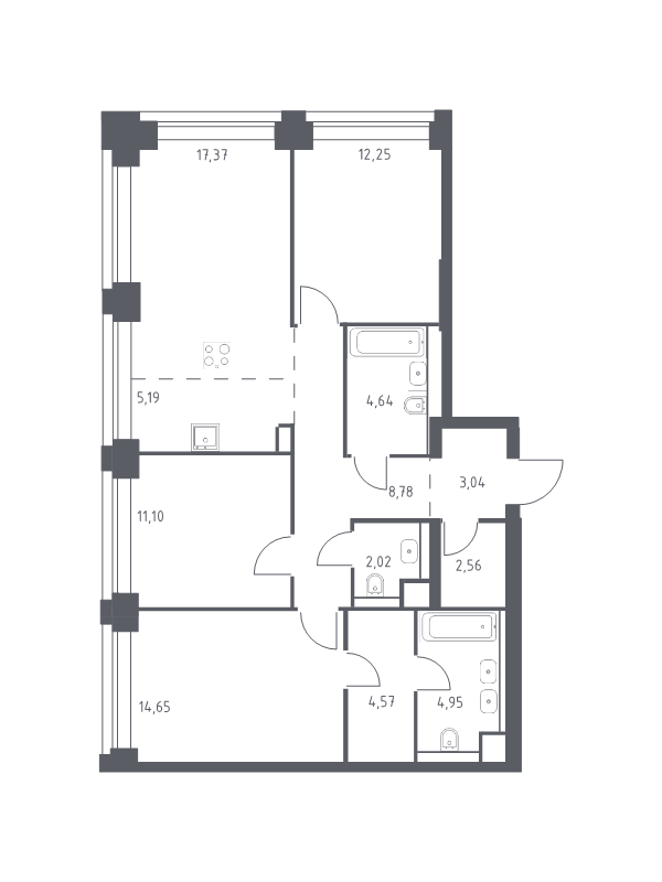 4 ккв (Евро) 91,1 м²