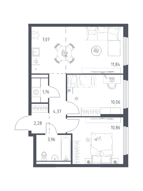 3 ккв (Евро) 52,2 м²