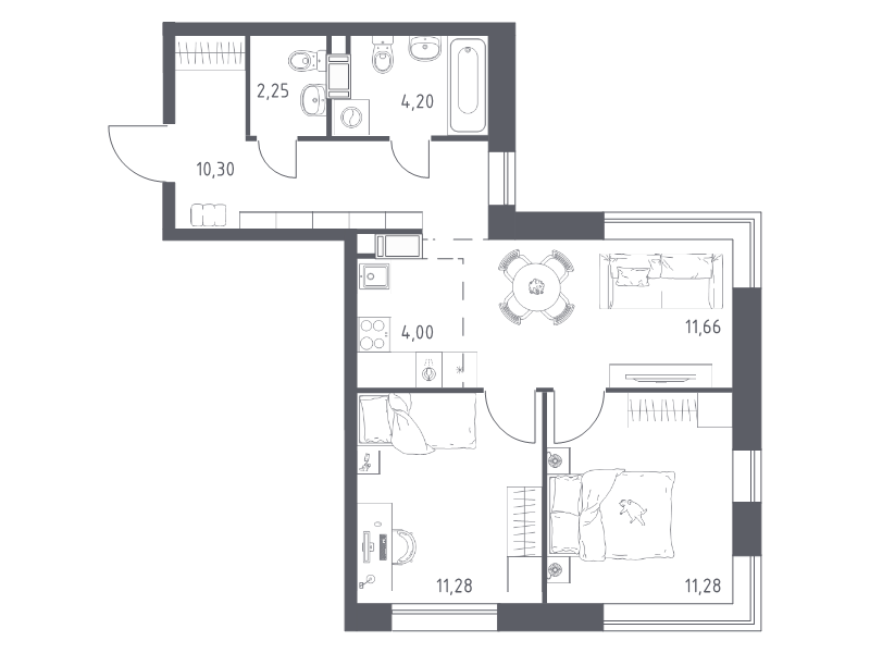 2 ккв 55 м²