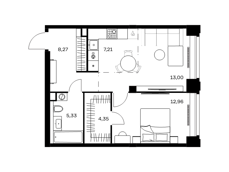2 ккв (Евро) 51,1 м²