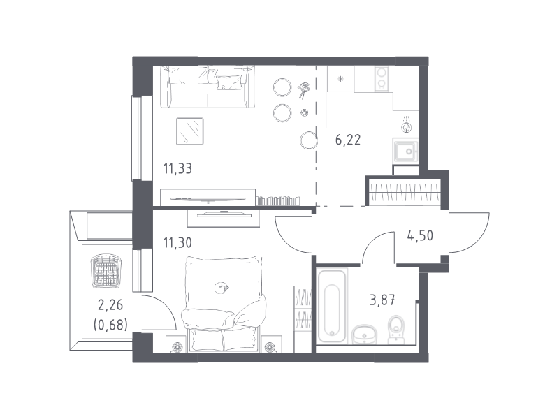 2 ккв (Евро) 37,9 м²