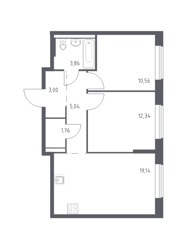 3 ккв (Евро) 55,1 м²