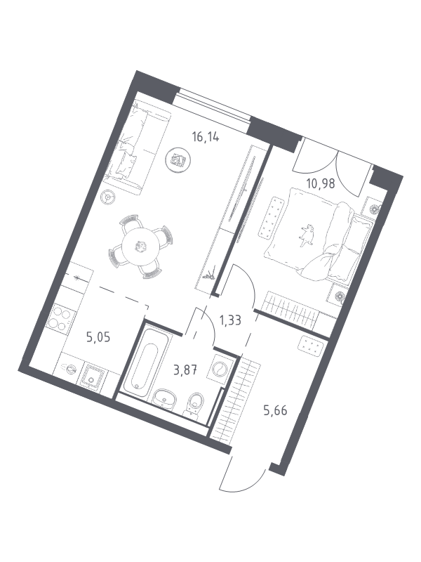 2 ккв (Евро) 43 м²