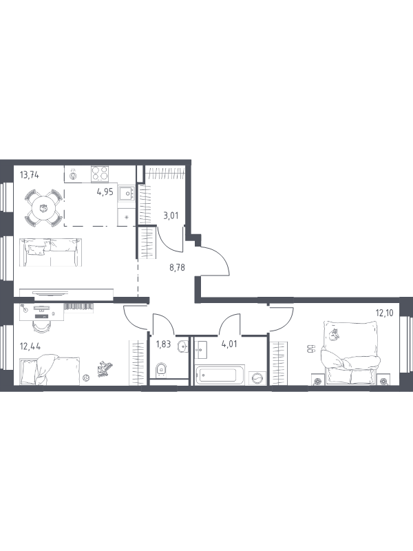 3 ккв (Евро) 60,9 м²