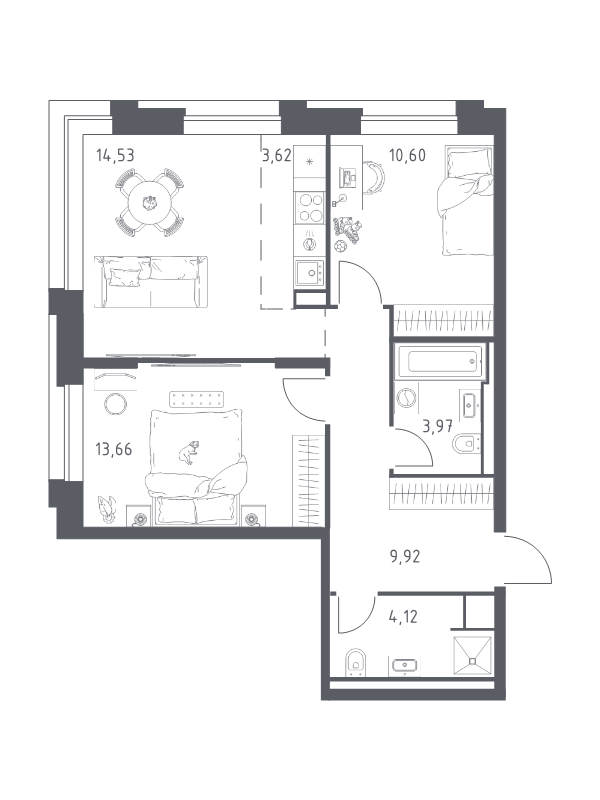 3 ккв (Евро) 60,4 м²
