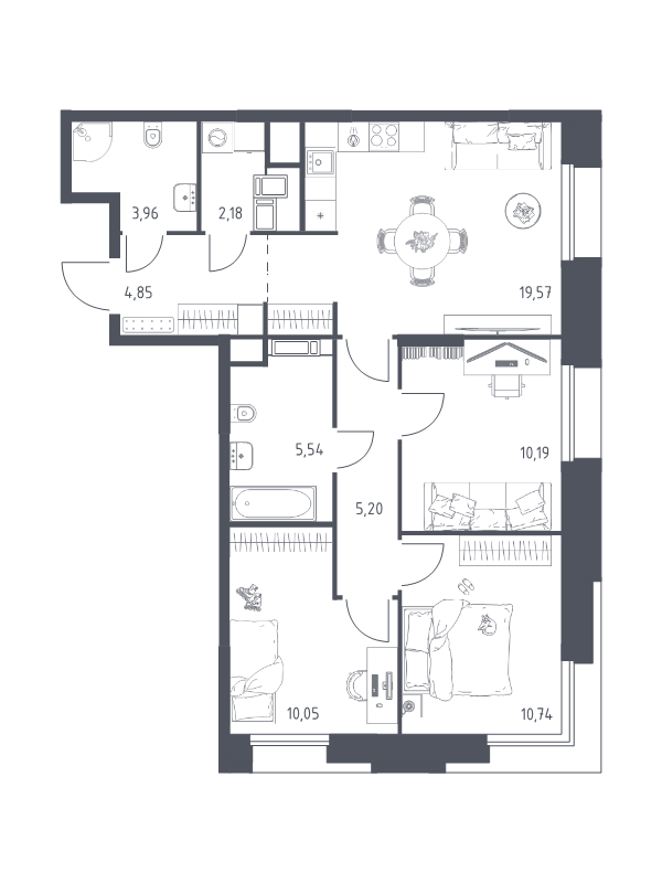 4 ккв (Евро) 72,3 м²