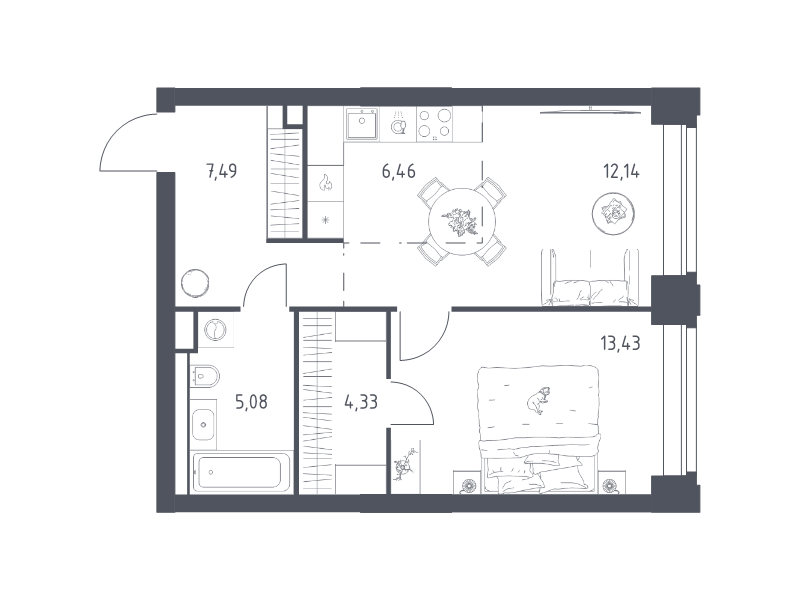 2 ккв (Евро) 48,9 м²