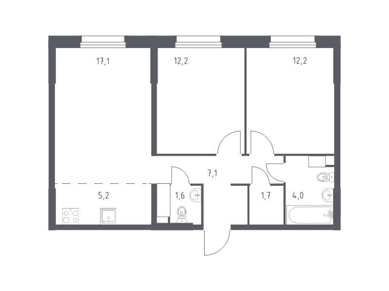 3 ккв (Евро) 58,5 м²