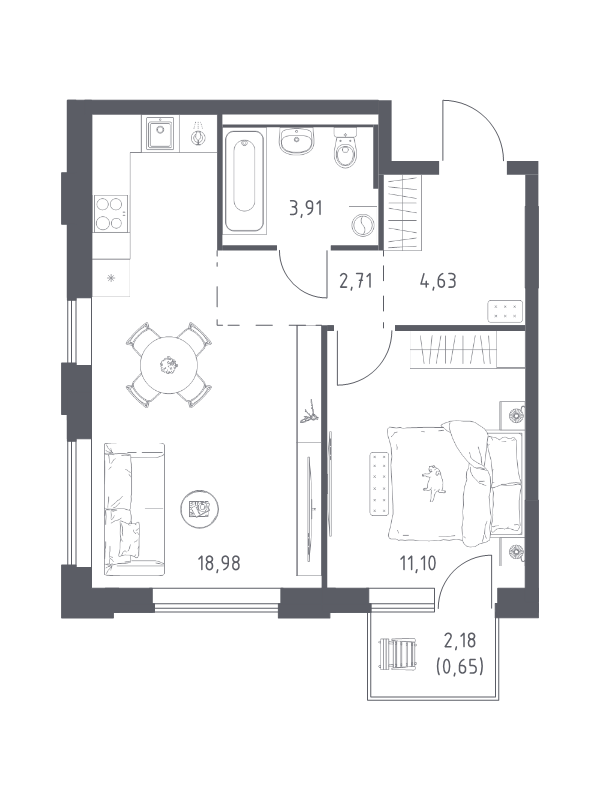 2 ккв (Евро) 42 м²
