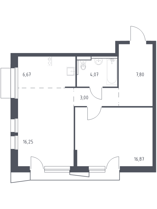 2 ккв (Евро) 53,9 м²
