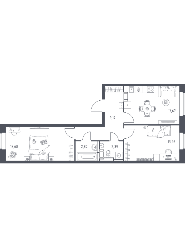 2 ккв 57 м²