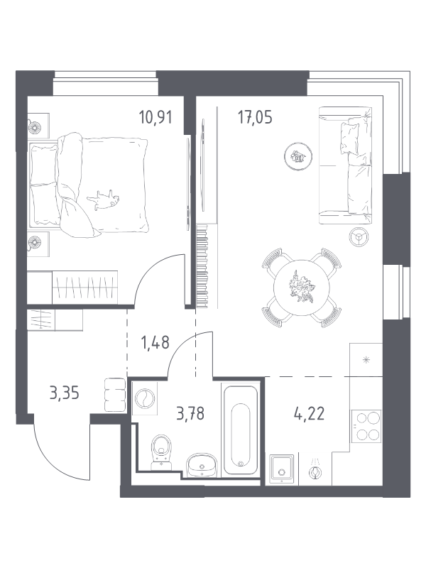 2 ккв (Евро) 40,8 м²