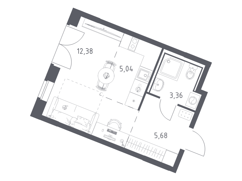 Студия 26,5 м²