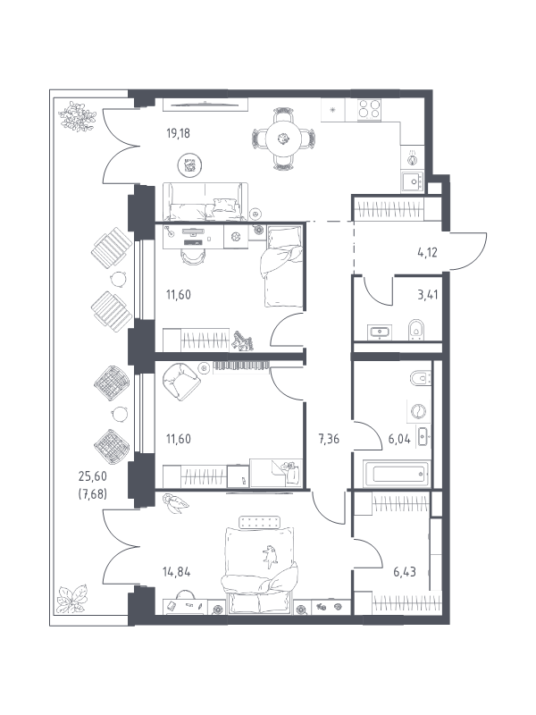 4 ккв (Евро) 92,3 м²