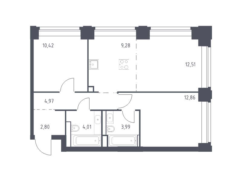 3 ккв (Евро) 60,8 м²