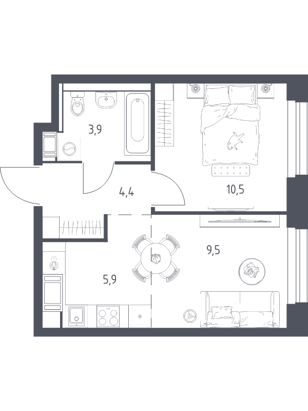 2 ккв (Евро) 33,8 м²
