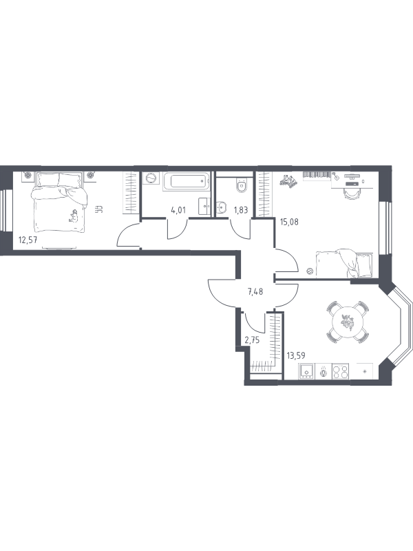 2 ккв 57,3 м²